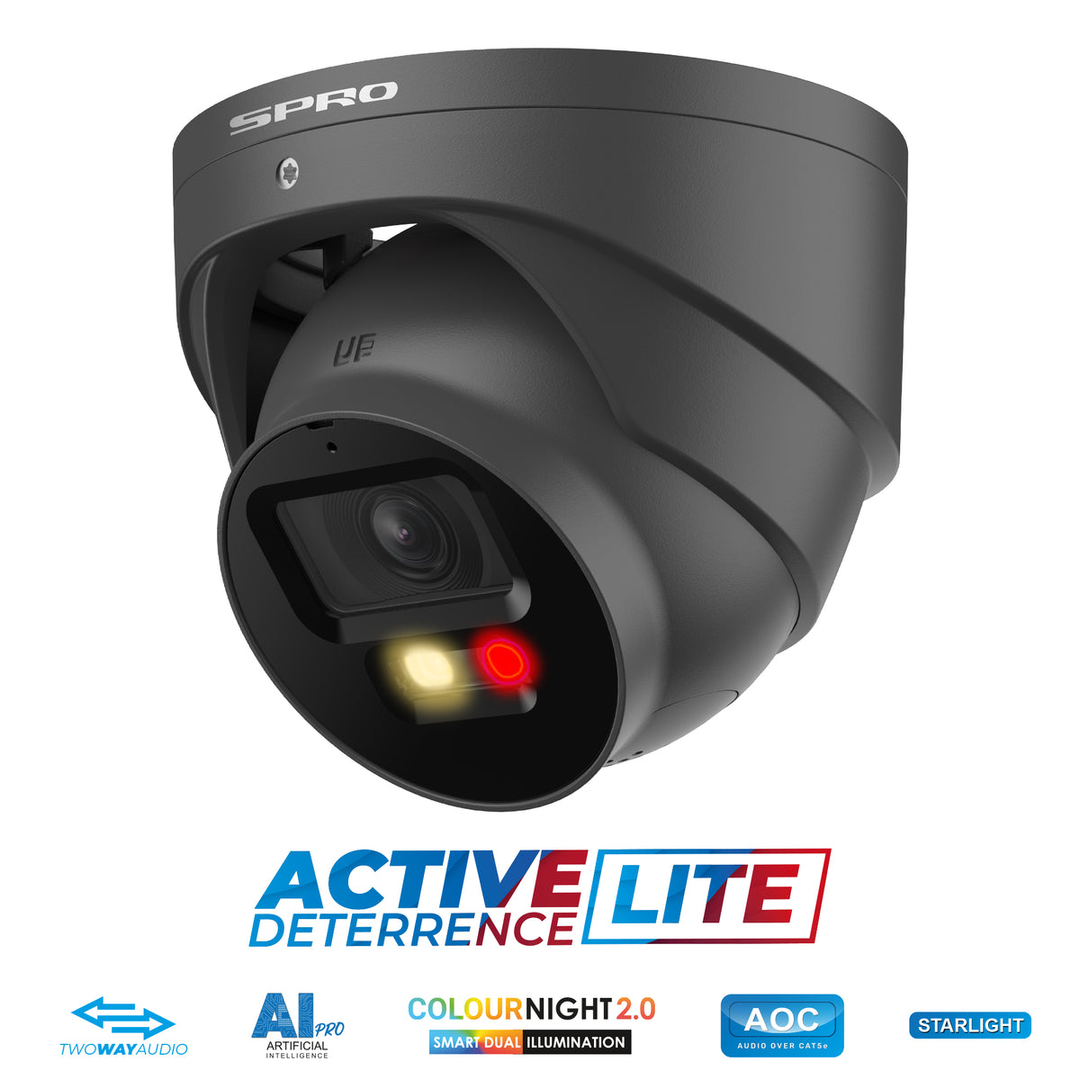 SPRO 4MP IP Turret Active Deterrence LITE with COLOUR NIGHT 2.0, Built-In Mic and Speaker DHIPD40/28LRG-MS